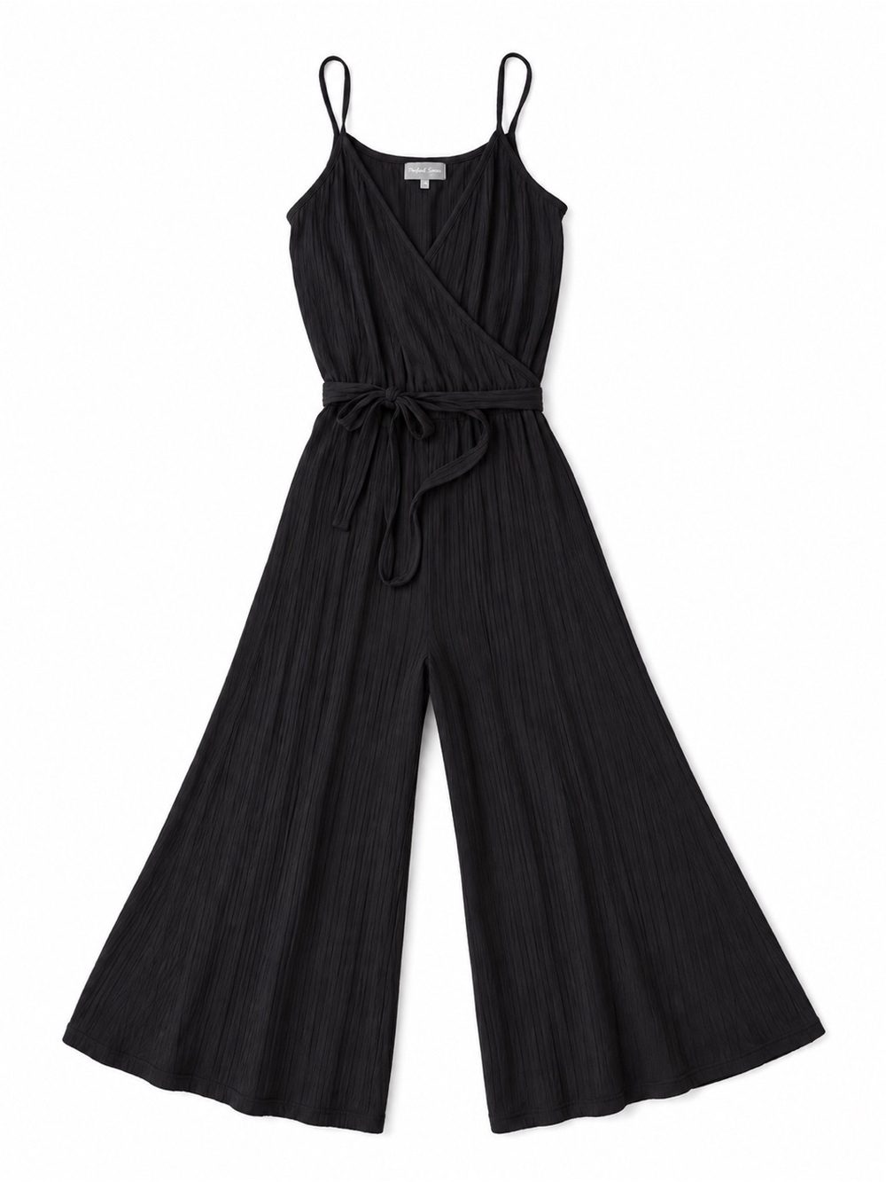 Michael Stars Black Pleated Wide-Leg Wrap Jumpsuit with Tie